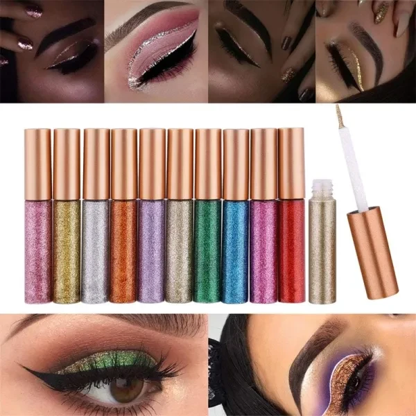 2 Pieces Colors Eyeliner Glitter Eyeshadow Waterproof Shimmer Sparkling Eye Shad
