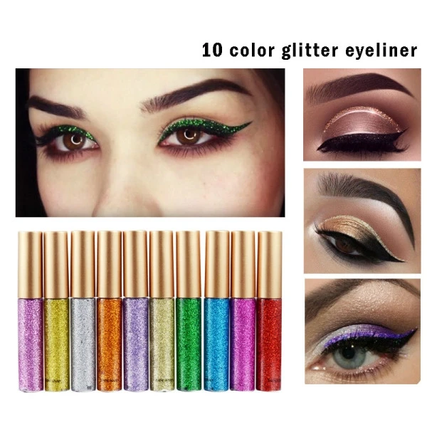 2 Pieces Colors Eyeliner Glitter Eyeshadow Waterproof Shimmer Sparkling Eye Shad