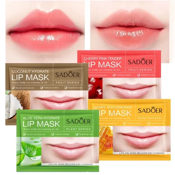 4 Pieces Lip Mask Hydrating Brighten Pink Lips Gel Smoothing Lip Care Fruit Seri