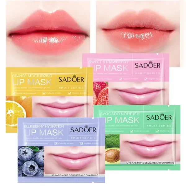 4 Pieces Lip Mask Hydrating Brighten Pink Lips Gel Smoothing Lip Care Fruit Seri