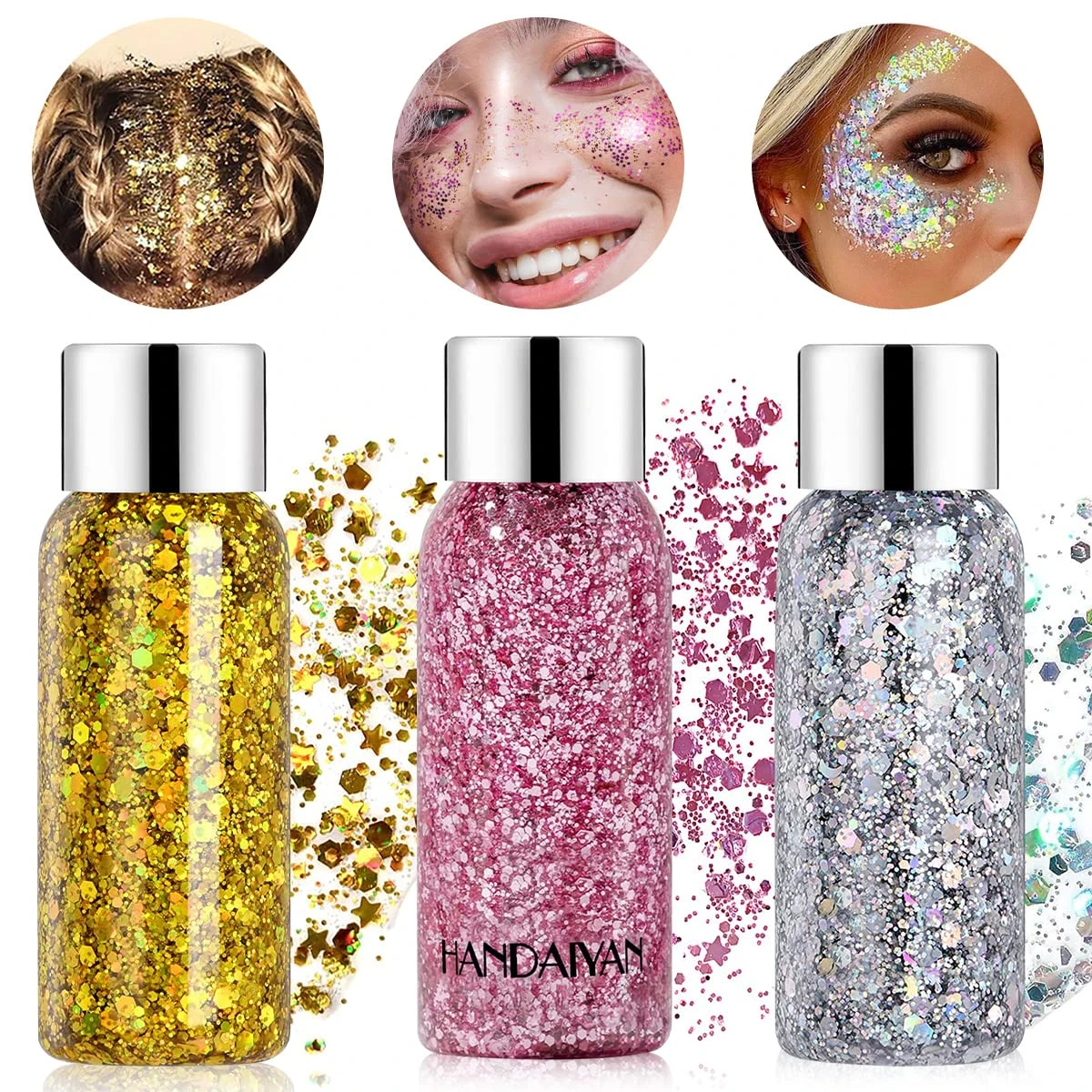 3-Piece Glitter Eye Shadow Set - Multicolor Dazzle Mermaid Waterproof