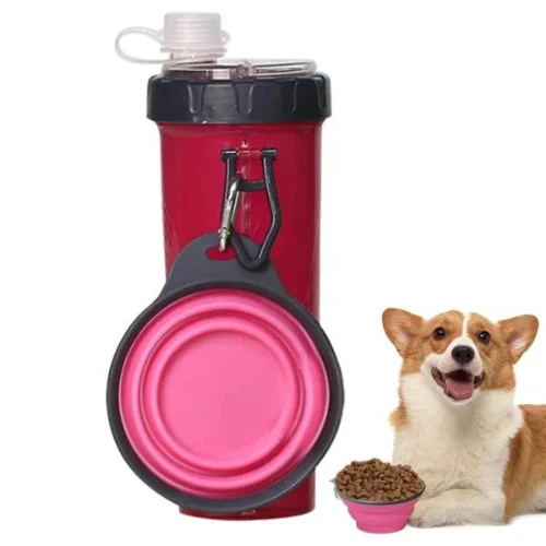 Set Of 2 Pieces Dog Cat Water Food Bowl And Storage Bottle, Portable Water Dispe