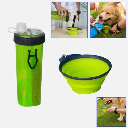 Set Of 2 Pieces Dog Cat Water Food Bowl And Storage Bottle, Portable Water Dispe