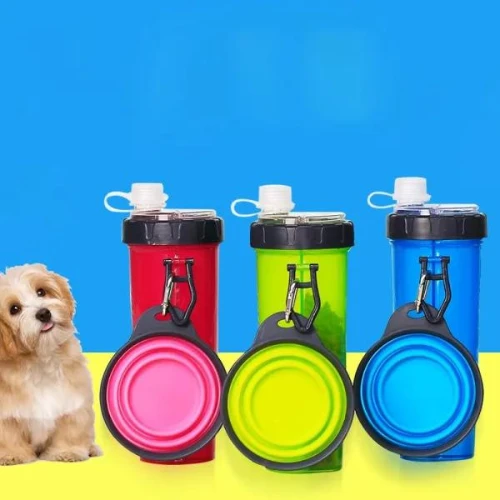 Set Of 2 Pieces Dog Cat Water Food Bowl And Storage Bottle, Portable Water Dispe