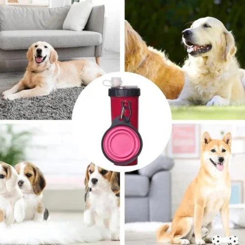 Set Of 2 Pieces Dog Cat Water Food Bowl And Storage Bottle, Portable Water Dispe