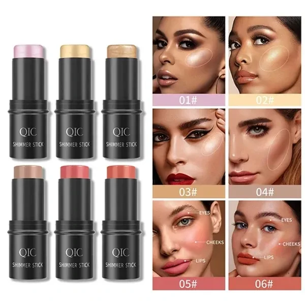 2 Pieces Double Color Shimmer Stick Women's Highlighter Face Makeup Contouring B