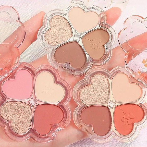 4 Tones Heart Leaf Design Eyeshadow Palette Glitter Waterproof Long Lasting Shin
