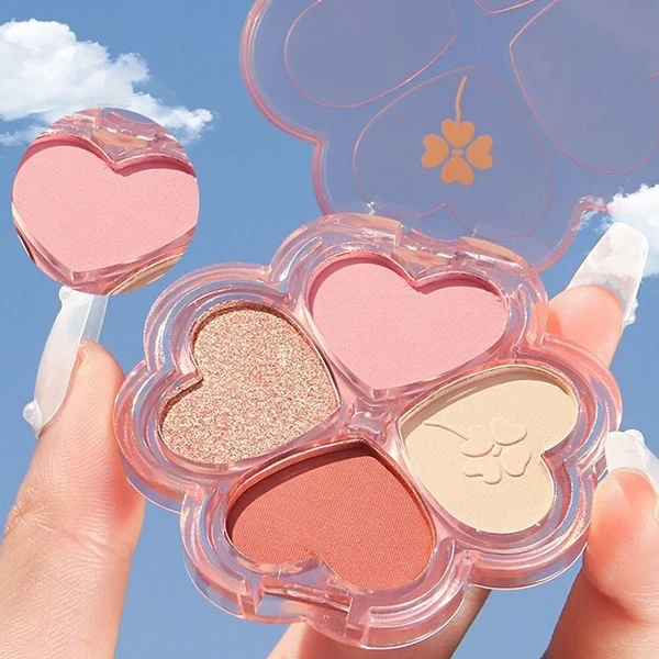 4 Tones Heart Leaf Design Eyeshadow Palette Glitter Waterproof Long Lasting Shin