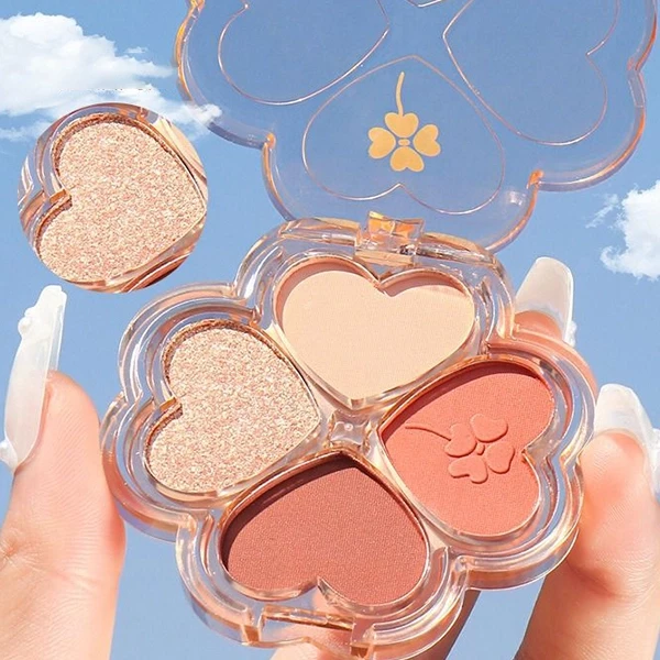 4 Tones Heart Leaf Design Eyeshadow Palette Glitter Waterproof Long Lasting Shin