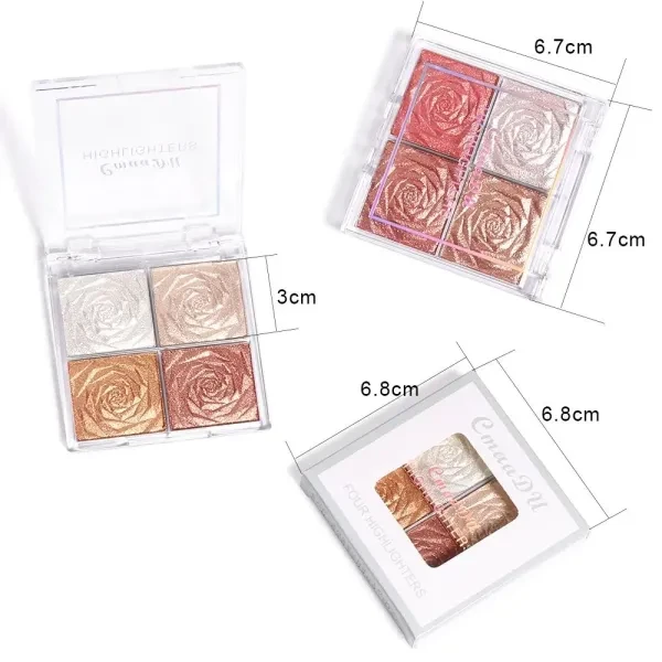 4 Colors Highlighter Palette Shimmer Eyeshadow Face Blush Glitter Face Contour -