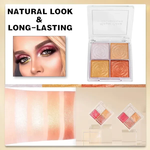 4 Colors Highlighter Palette Shimmer Eyeshadow Face Blush Glitter Face Contour -