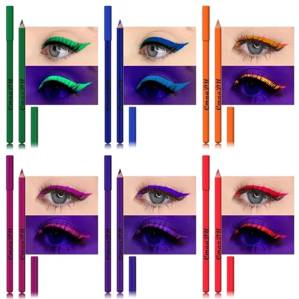 12 Color Waterproof Eyeliner Pen Set - Luminous UV Colors. Smudge-proof & Long L