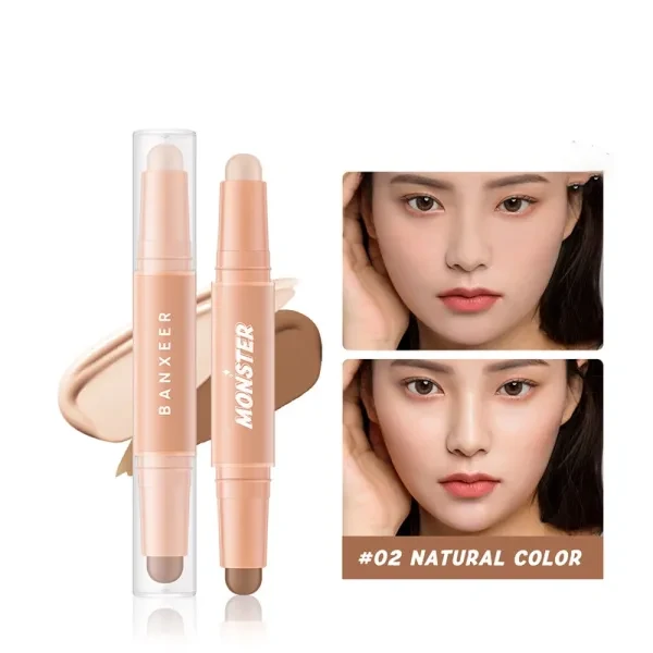 Double Head Contour Stick 02 Perfect for Women Skin-Toned Shades Plastic