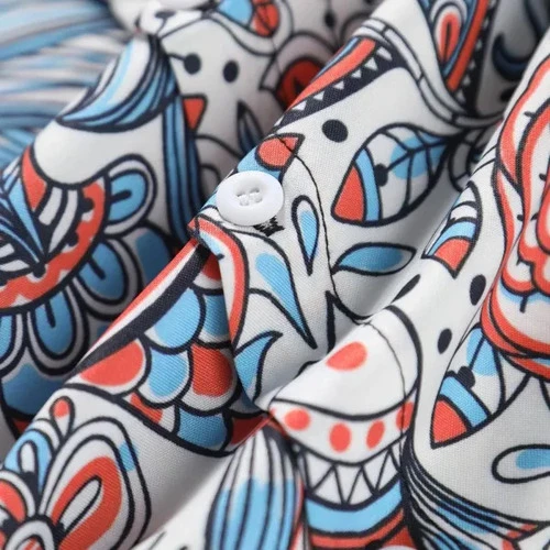 Floral Multi Printed Boho Style Roll-Up Short Sleeves Button-Up Men Beach Shirt