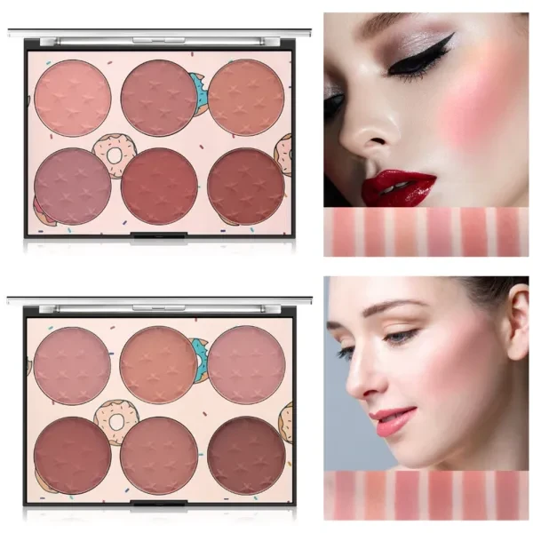 six-color blush palette for nude makeup, natural and affordable, high-gloss and