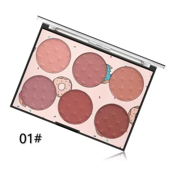 six-color blush palette for nude makeup, natural and affordable, high-gloss and