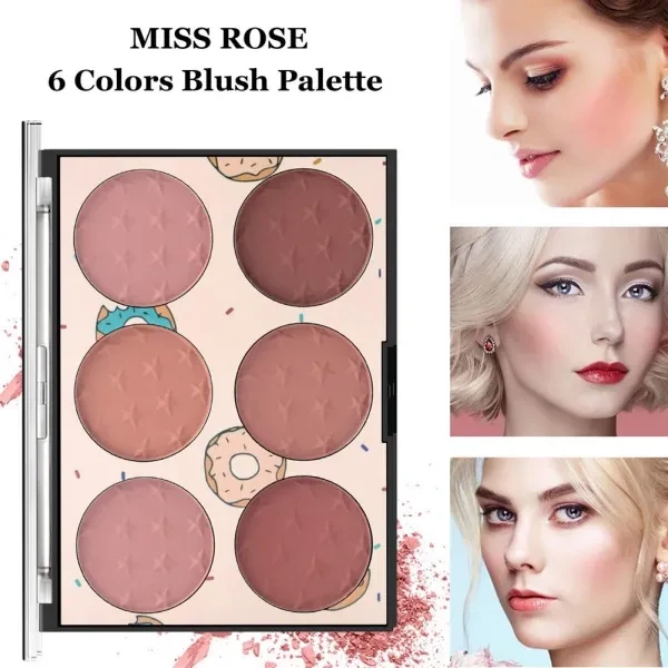 six-color blush palette for nude makeup, natural and affordable, high-gloss and