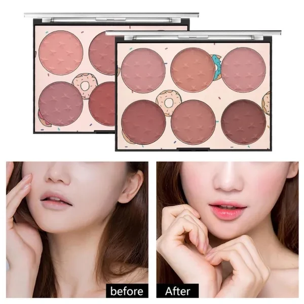 six-color blush palette for nude makeup, natural and affordable, high-gloss and