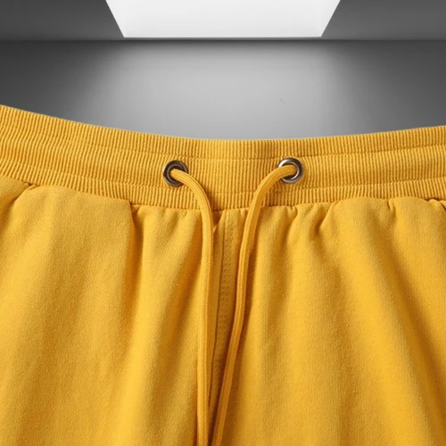 Black Color Elastic Waist Drawstring Closure Casual Wear Joggers Cotton Shorts F