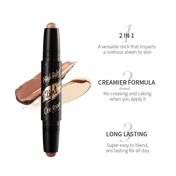 Double Head Apricot High Gloss Contouring Highlighter for Women