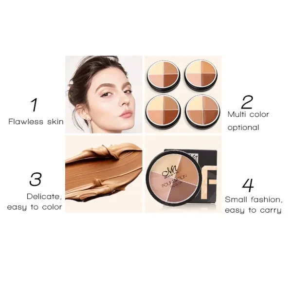 4-in-1 Round Contouring Cream for Face - Multi Color Foundation Concealer Long L