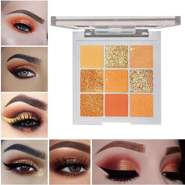 Sunset Red Brown Eyeshadow Palette Full Coverage 9 Intense Colors