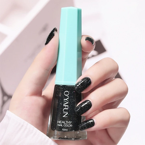 Black Color Water Resistant Women Glittery Fashion Long Lasting Nail Polish - 28