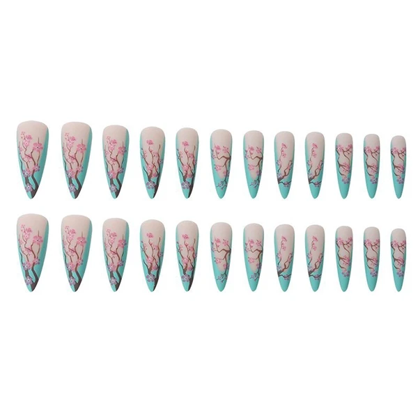 Chinese Plum Blossom Fake Nails - 24pcs High-Quality Nail Set