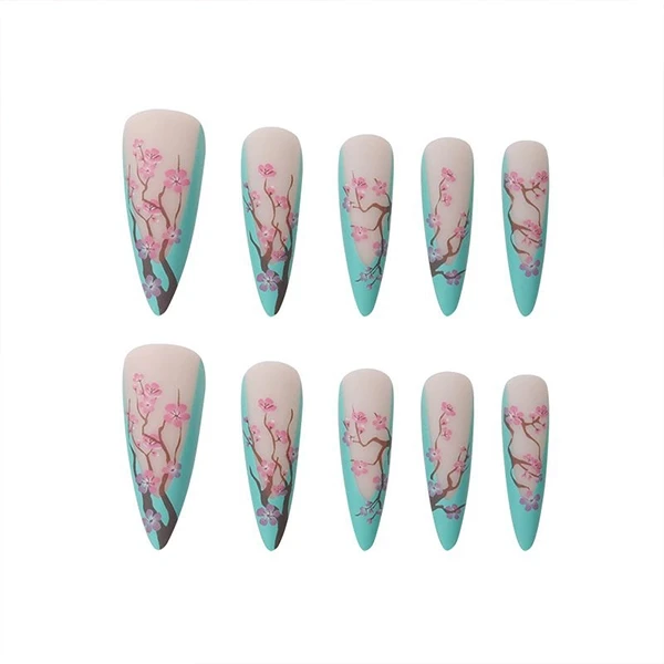 Chinese Plum Blossom Fake Nails - 24pcs High-Quality Nail Set