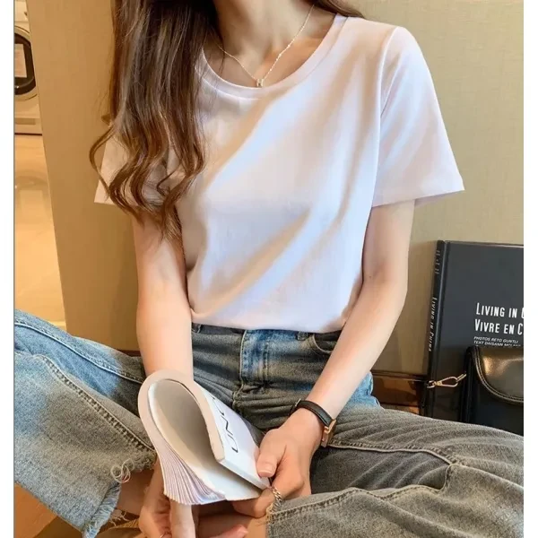 Tulip Pattern Crew Neck Short Sleeves Soft Fabric Casual Wear Women Top T-Shirt
