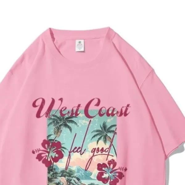 Crew Neck Beach Graphic Stylish Soft Cotton Tee Drop Shoulder Short Sleeves Comf