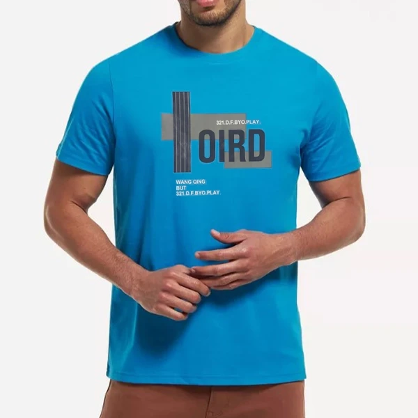 Men's Summer Casual T-Shirt - Blue Color Short Sleeves Soft Fabric - Fashionable