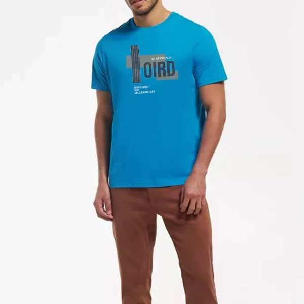 Men's Summer Casual T-Shirt - Blue Color Short Sleeves Soft Fabric - Fashionable