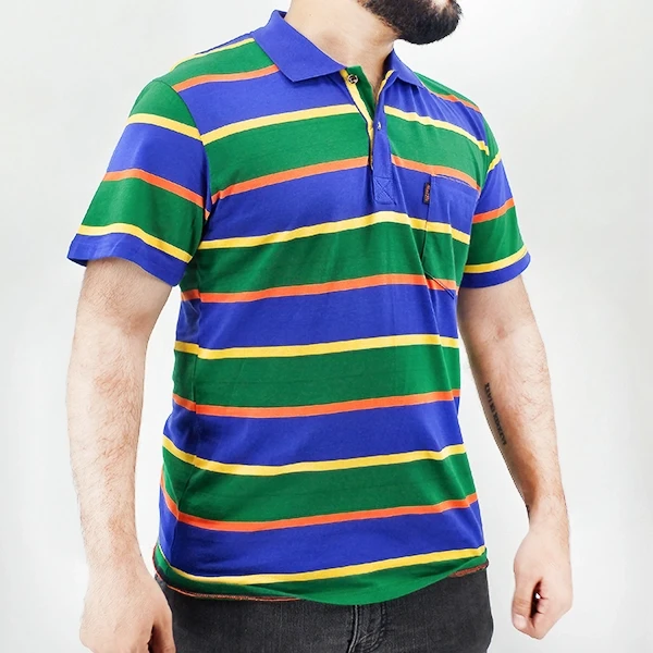 Vibrant Striped Men's T-Shirt Cotton-Blend Multicolor Summer Wear