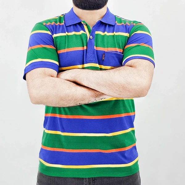 Vibrant Striped Men's T-Shirt Cotton-Blend Multicolor Summer Wear