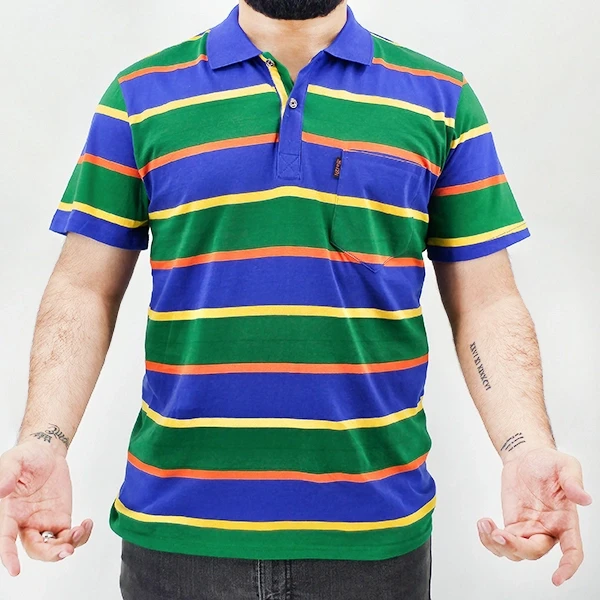 Vibrant Striped Men's T-Shirt Cotton-Blend Multicolor Summer Wear