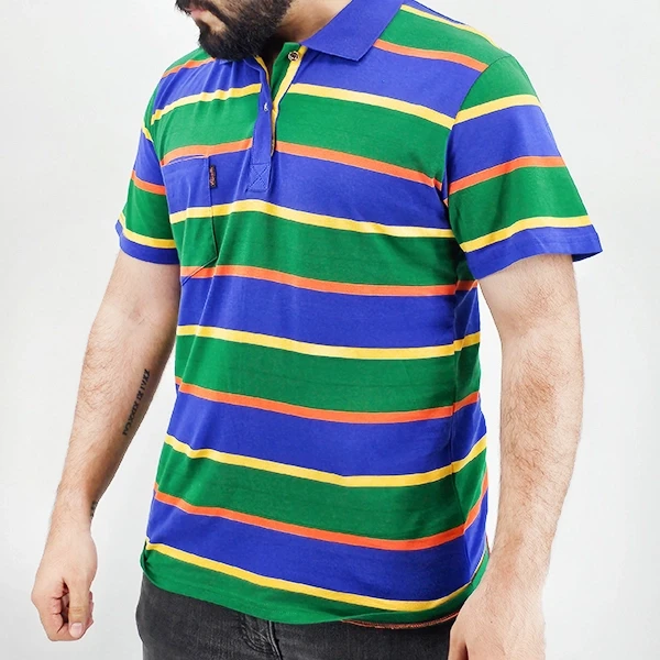 Vibrant Striped Men's T-Shirt Cotton-Blend Multicolor Summer Wear