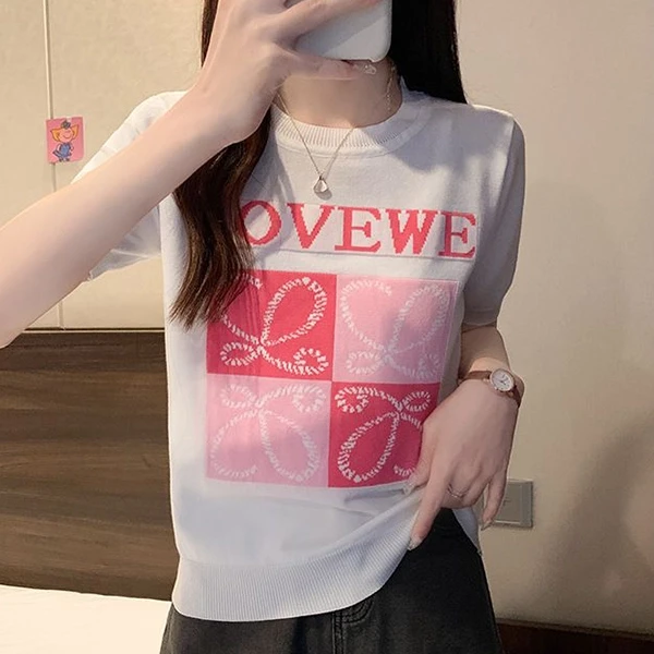 White Cotton Blend T-Shirt with Trendy Round Neck - Women's