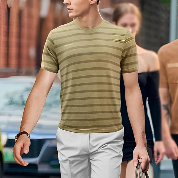 Green Stripes Men's T-Shirt Casual Summer Wear Short Sleeves