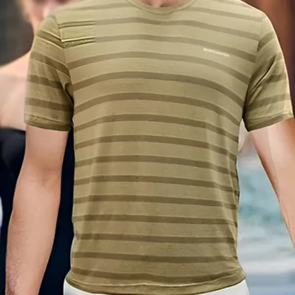 Green Stripes Men's T-Shirt Casual Summer Wear Short Sleeves
