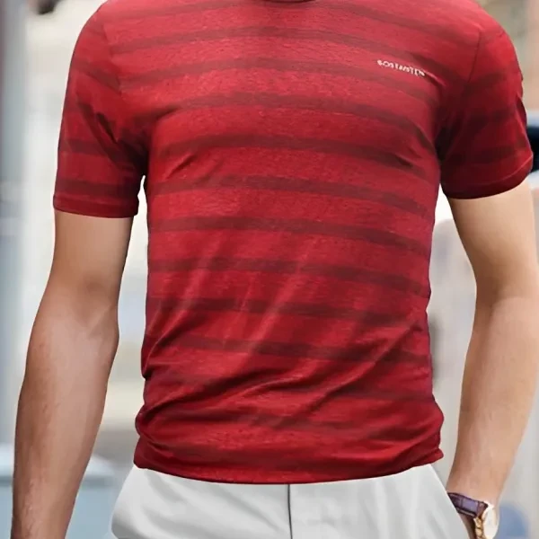Green Stripes Men's T-Shirt Casual Summer Wear Short Sleeves