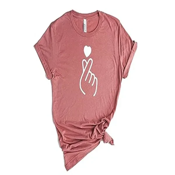 Pink Print Mini Round Neck Short Sleeved Women's T-shirt