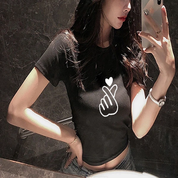 Black Heart Sign Print Mini T-Shirt - Women's Fashion