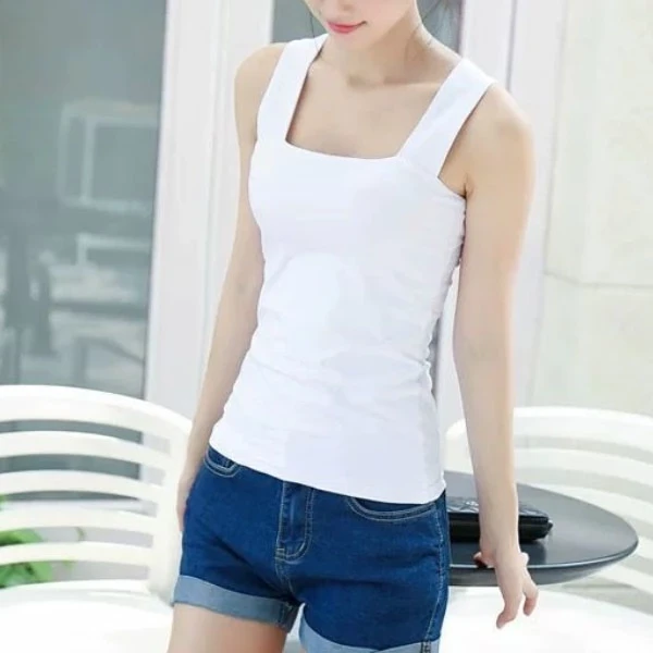 Summer Tank Top White Cotton Blends - Stylish & Versatile for Women