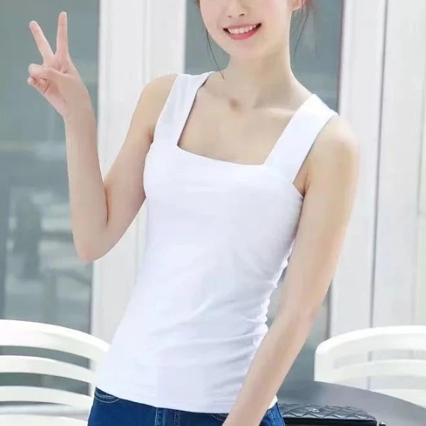 Summer Tank Top White Cotton Blends - Stylish & Versatile for Women