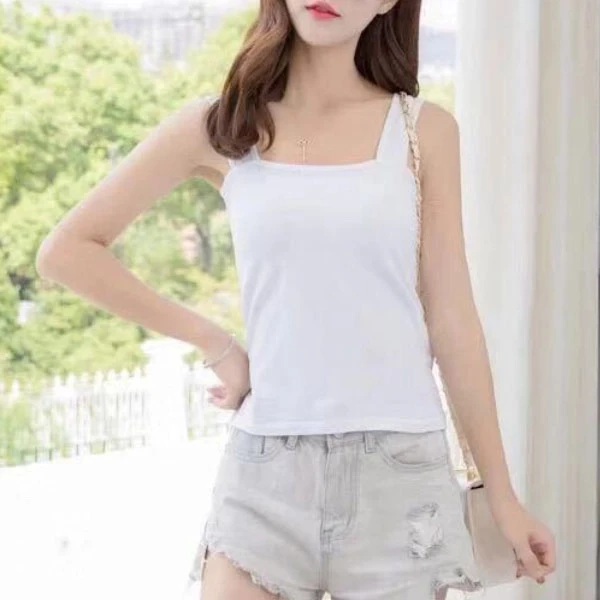 Summer Tank Top White Cotton Blends - Stylish & Versatile for Women