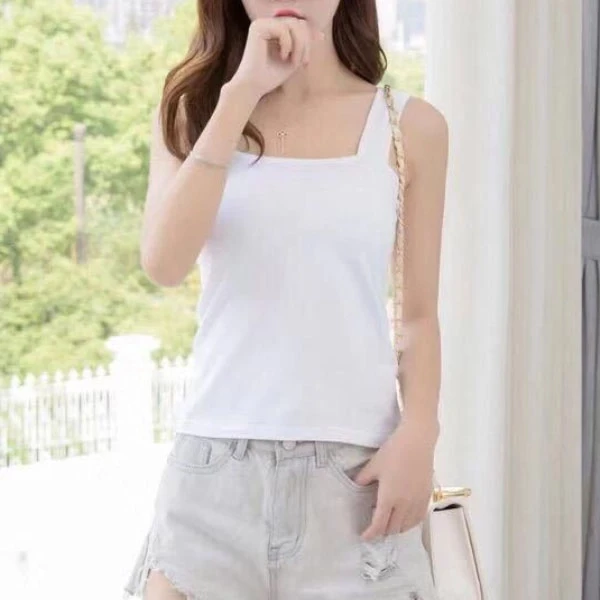 Summer Tank Top White Cotton Blends - Stylish & Versatile for Women