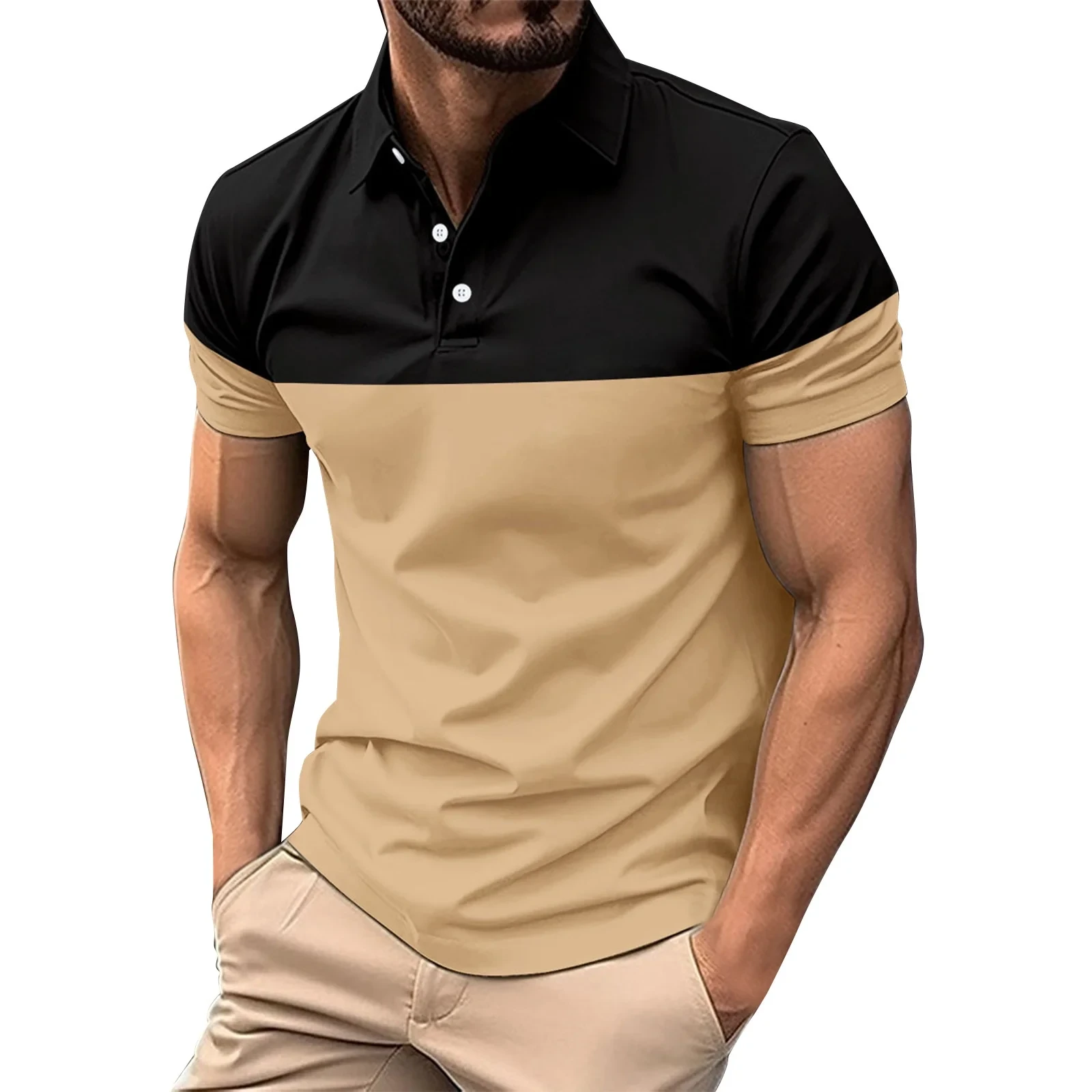 Premium Cotton Fabric Two Tone Men Polo Shirt Button Closure Collar Neck Short S