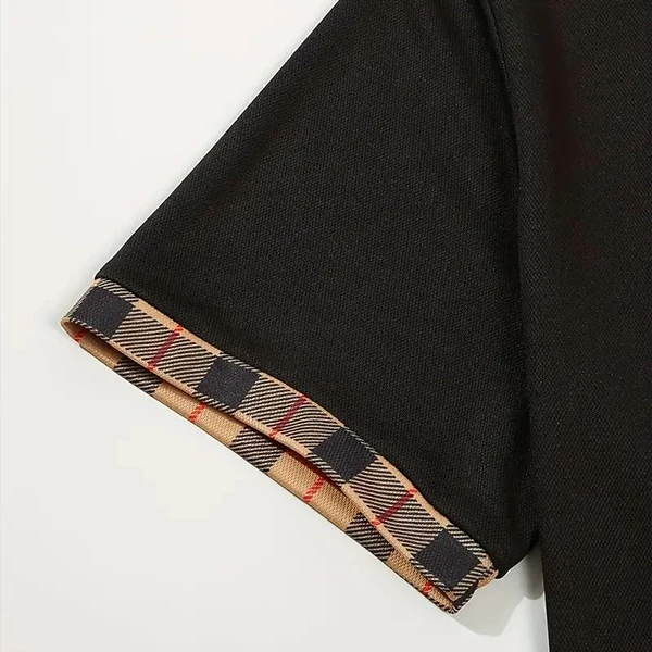 Premium Quality Two Tone Men Polo Shirt Button Closure Collar Neck Plaid Short S