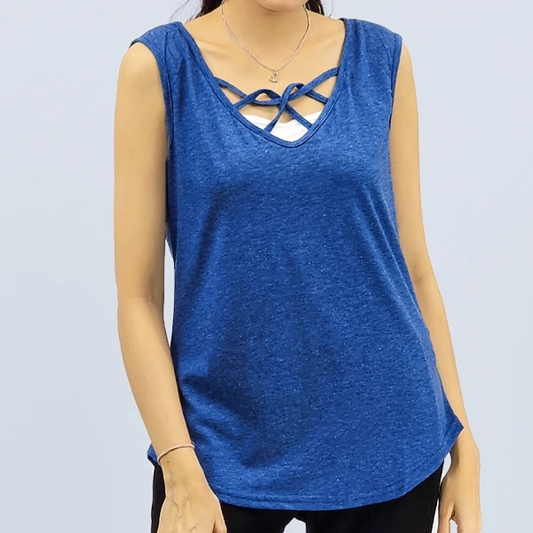 Blue V-Neck Criss Cross Tank Top for Women
